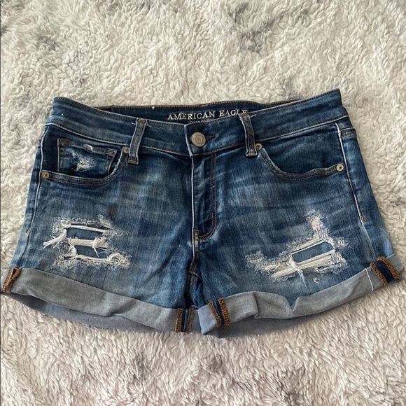 American Eagle Outfitters Pants - American Eagle Outfitters Blue Distressed Jean Shorts